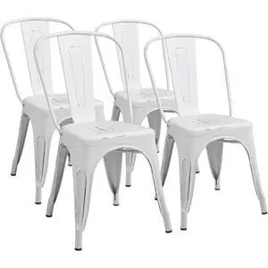 Metal Dining Chair Indoor Outdoor Use Stackable Chic Side Classic Trattoria Metal Chairs Set of 4 for Kitchen, Dining Room, Bistro and Cafe (Distressed White) Metal Dining Chair Indoor Outdoor Use Stackable Chic Side Classic Trattoria Metal Chairs Set of 4 for Kitchen, Dining Room, Bistro and Cafe (Distressed White)