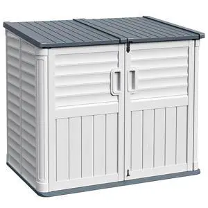 Outdoor Storage Shed, Resin, 34 Cu Ft Outdoor Storage Cabinet Without Shelf, Waterproof, Double Locks, Storage for Trash Can, Garden Tools, Pool Supplies, Beige Outdoor Storage Shed, Resin, 34 Cu Ft Outdoor Storage Cabinet Without Shelf, Waterproof, Double Locks, Storage for Trash Can, Garden Tools, Pool Supplies, Beige