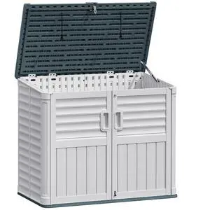 Resin Outdoor Storage Shed, 34 Cu Ft Horizontal Storage Cabinet for Trash Cans, Garden Tools, Pool Supplies (Beige) Resin Outdoor Storage Shed, 34 Cu Ft Horizontal Storage Cabinet for Trash Cans, Garden Tools, Pool Supplies (Beige)
