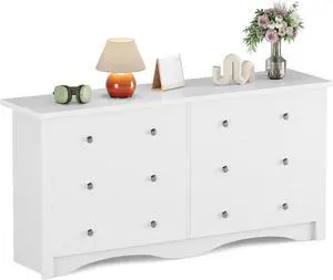 6 Drawer Dresser Chests for Bedroom, Storage Dressers Organizer with Anti-Tilt Devices, Modern Wide Wood Chest of Drawers for Living Room Hallway Entryway (White) 6 Drawer Dresser Chests for Bedroom, Storage Dressers Organizer with Anti-Tilt Devices, Modern Wide Wood Chest of Drawers for Living Room Hallway Entryway (White)