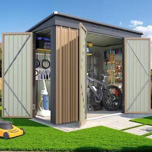 8x4 FT Outdoor Storage Shed, Heavy Duty Tool Metal Sheds with 3 Lockable Doors and Updated Frame Structure for Backyard Patio Lawn, Brown 8x4 FT Outdoor Storage Shed, Heavy Duty Tool Metal Sheds with 3 Lockable Doors and Updated Frame Structure for Backyard Patio Lawn, Brown