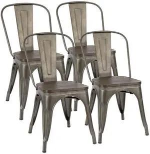 Metal Dining Chair Indoor-Outdoor Use Stackable Chic Dining Bistro Cafe Side Metal Chairs Set of 4(Gun) Metal Dining Chair Indoor-Outdoor Use Stackable Chic Dining Bistro Cafe Side Metal Chairs Set of 4(Gun)