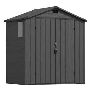 6x4 FT Resin Storage Shed with Floor, Waterproof Tool Storage Shed with Lockable Door for Patio, Garden, Backyard, Dark Gray 6x4 FT Resin Storage Shed with Floor, Waterproof Tool Storage Shed with Lockable Door for Patio, Garden, Backyard, Dark Gray