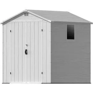 6x6 FT Plastic Outdoor Storage Shed - Lockable Resin Tool Shed with Window & Floor - Easy Assembly for Garden, Backyard, Light Gray 6x6 FT Plastic Outdoor Storage Shed - Lockable Resin Tool Shed with Window & Floor - Easy Assembly for Garden, Backyard, Light Gray