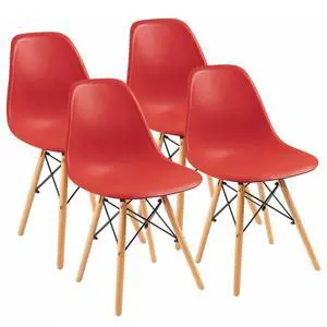 Modern Style Dining Chair Mid Century Modern DSW Chair, Shell Lounge Plastic Chair for Kitchen, Dining, Bedroom, Living Room Side Chairs Set of 4Red Modern Style Dining Chair Mid Century Modern DSW Chair, Shell Lounge Plastic Chair for Kitchen, Dining, Bedroom, Living Room Side Chairs Set of 4Red