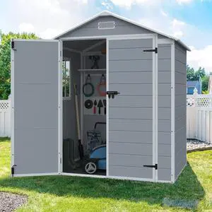 6x4 FT Outdoor Storage Shed with Floor Lockable Resin Garden Shed, Waterproof Plastic Tool Storage for Patio, Backyard & Lawn 6x4 FT Outdoor Storage Shed with Floor Lockable Resin Garden Shed, Waterproof Plastic Tool Storage for Patio, Backyard & Lawn