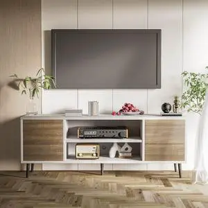 TV Stand for 65 Inch TV, Mid Century Modern TV Stand, Entertainment Center with Storage Cabinet and Open Shelves, TV Console Table Media Cabinet for Living Room, and Bedroom (Oak) TV Stand for 65 Inch TV, Mid Century Modern TV Stand, Entertainment Center with Storage Cabinet and Open Shelves, TV Console Table Media Cabinet for Living Room, and Bedroom (Oak)
