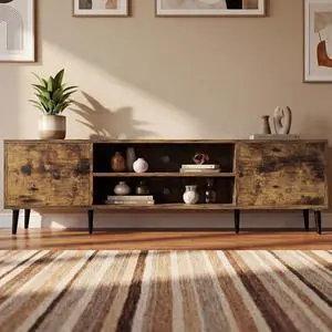 Mid-Century Modern TV Stand for 65-70 Inch TVs, 63 Inch Media Console with Storage, Entertainment Center with Push-Open Cabinets and Cable Management for Living Room (Rustic Brown, 63 Inches) Mid-Century Modern TV Stand for 65-70 Inch TVs, 63 Inch Media Console with Storage, Entertainment Center with Push-Open Cabinets and Cable Management for Living Room (Rustic Brown, 63 Inches)