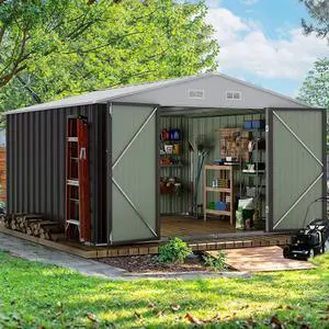 10 x 10 FT Outdoor Storage Shed, Metal Garden Sheds & Outdoor Storage Clearance, Large Tool Shed Outdoor with Single Lockable Door for Patio Lawn Backyard (Gray) 10 x 10 FT Outdoor Storage Shed, Metal Garden Sheds & Outdoor Storage Clearance, Large Tool Shed Outdoor with Single Lockable Door for Patio Lawn Backyard (Gray)