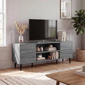 Mid-Century Modern TV Stand for 43-55 Inch TVs, 50 Inch Media Console with Storage, Entertainment Center with Push-Open Cabinets and Cable Management for Living Room Mid-Century Modern TV Stand for 43-55 Inch TVs, 50 Inch Media Console with Storage, Entertainment Center with Push-Open Cabinets and Cable Management for Living Room