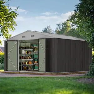10 x 10 FT Outdoor Storage Shed, Large Metal Garden Shed (Grey) 10 x 10 FT Outdoor Storage Shed, Large Metal Garden Shed (Grey)