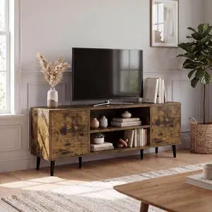 Mid-Century Modern TV Stand for 43-55 Inch TVs, 50 Inch Media Console with Storage, Entertainment Center with Push-Open Cabinets and Cable Management for Living Room (Rustic Brown, 50 Inches) Mid-Century Modern TV Stand for 43-55 Inch TVs, 50 Inch Media Console with Storage, Entertainment Center with Push-Open Cabinets and Cable Management for Living Room (Rustic Brown, 50 Inches)