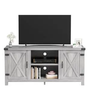 TV Stand, 65 Inch TV Farmhouse Entertainment Center with Double Barn Doors and Storage Cabinets, Console TV Table Media for Living Room, Bedroom (Grey) TV Stand, 65 Inch TV Farmhouse Entertainment Center with Double Barn Doors and Storage Cabinets, Console TV Table Media for Living Room, Bedroom (Grey)