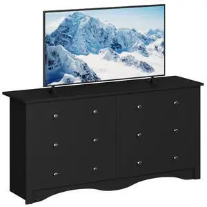 6 Wood Drawers Dresser for Bedroom, Double Dresser for TV up to 65 inch, TV Stand Storage Chest of Drawers for Living Room Hallway Entryway (Black) 6 Wood Drawers Dresser for Bedroom, Double Dresser for TV up to 65 inch, TV Stand Storage Chest of Drawers for Living Room Hallway Entryway (Black)