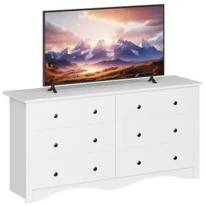 6 Wood Drawers Dresser for Bedroom, Double Dresser for TV up to 65 inch, TV Stand Storage Chest of Drawers for Living Room Hallway Entryway (White) 6 Wood Drawers Dresser for Bedroom, Double Dresser for TV up to 65 inch, TV Stand Storage Chest of Drawers for Living Room Hallway Entryway (White)