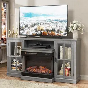 Fireplace TV Stand for TVs up to 65'', 3-Sided Glass Media Entertainment Center Console Table with Cabniet Storage Adjustable Flame LED Color for Living Room (Wash Grey) Fireplace TV Stand for TVs up to 65'', 3-Sided Glass Media Entertainment Center Console Table with Cabniet Storage Adjustable Flame LED Color for Living Room (Wash Grey)