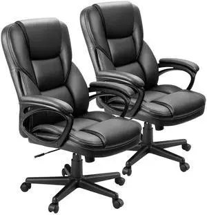 Office Executive Chair High Back Adjustable Managerial Home Desk Chair, Swivel Computer PU Leather Chair with Lumbar Support (2, Black) Office Executive Chair High Back Adjustable Managerial Home Desk Chair, Swivel Computer PU Leather Chair with Lumbar Support (2, Black)