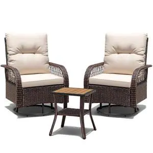Patio Furniture Set Outdoor 3 Pieces Wicker Swivel Rocking Chairs Set of 2 with Coffee Table, Patio Conversation Set for Porch, Balcony, Deck, Garden (Brown) Patio Furniture Set Outdoor 3 Pieces Wicker Swivel Rocking Chairs Set of 2 with Coffee Table, Patio Conversation Set for Porch, Balcony, Deck, Garden (Brown)