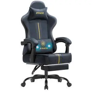 Gaming Chair with Massage & Footrest, Ergonomic Computer Office Chair, High-Back Racing Style Reclining Chair with Adjustable Lumbar Support, Breathable Tech Fabric for Adults (Dark Black) Gaming Chair with Massage & Footrest, Ergonomic Computer Office Chair, High-Back Racing Style Reclining Chair with Adjustable Lumbar Support, Breathable Tech Fabric for Adults (Dark Black)