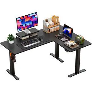 63 x 47 Inch L Shaped Standing Desk with 2 Preset Heights, Electric Height Adjustable Computer Desk, Corner Sit Stand Desk for Home Office, 2 Hooks & Feet Balance (Black, 63 x 47 Inch) 63 x 47 Inch L Shaped Standing Desk with 2 Preset Heights, Electric Height Adjustable Computer Desk, Corner Sit Stand Desk for Home Office, 2 Hooks & Feet Balance (Black, 63 x 47 Inch)