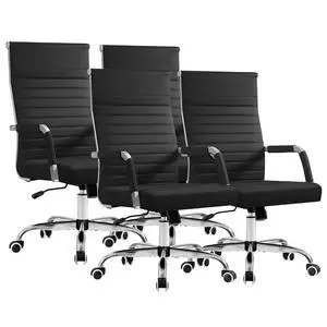 Ergonomic Office Desk Chair, Executive Ribbed Mid-Back PU Leather Conference Room Chair Adjustable Swivel Chair with Arms (4 pcs, Black) Ergonomic Office Desk Chair, Executive Ribbed Mid-Back PU Leather Conference Room Chair Adjustable Swivel Chair with Arms (4 pcs, Black)