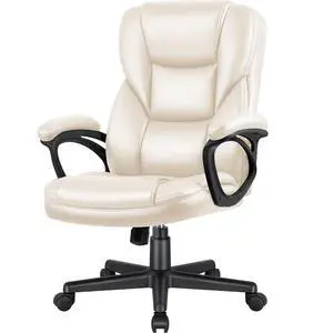 Executive Office Chair High Back Managerial Home Desk Chair, Adjustable Swivel Computer PU Leather Chair with Lumbar Support (Beige) Executive Office Chair High Back Managerial Home Desk Chair, Adjustable Swivel Computer PU Leather Chair with Lumbar Support (Beige)