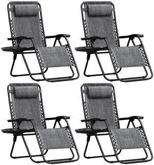 Zero Gravity Chair Patio Folding Lawn Outdoor Lounge Reclining Chair with Cup Holder Pillows for Poolside Backyard and Beach Set of 4 Double Grey Zero Gravity Chair Patio Folding Lawn Outdoor Lounge Reclining Chair with Cup Holder Pillows for Poolside Backyard and Beach Set of 4 Double Grey