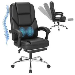 Massage Office Chair with Foot Rest Executive Big and Tall Office Chair Ergonomic Home Office Desk Chairs, Reclining High Back Leather Chair with Lumbar Support, 400LBS (Black) Massage Office Chair with Foot Rest Executive Big and Tall Office Chair Ergonomic Home Office Desk Chairs, Reclining High Back Leather Chair with Lumbar Support, 400LBS (Black)