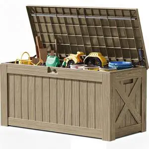 120 Gallon Resin Deck Box, Large Outdoor Storage Box Waterproof & Lockable for Garden, Patio, Pools (Light Brown) 120 Gallon Resin Deck Box, Large Outdoor Storage Box Waterproof & Lockable for Garden, Patio, Pools (Light Brown)