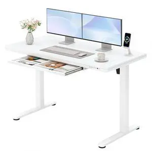 Adjustable Height Electric Standing Desk with Drawers, 48 Inch Sit Stand Desk with One-Piece Thickened Desktop & USB Charging Port for Home Office Computer Desks (White Desktop, 48 Inch) Adjustable Height Electric Standing Desk with Drawers, 48 Inch Sit Stand Desk with One-Piece Thickened Desktop & USB Charging Port for Home Office Computer Desks (White Desktop, 48 Inch)