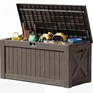 120 Gallon Resin Deck Box, Large Outdoor Storage Box Waterproof & Lockable for Garden, Patio, Pools (Deep Brown) 120 Gallon Resin Deck Box, Large Outdoor Storage Box Waterproof & Lockable for Garden, Patio, Pools (Deep Brown)