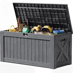 120 Gallon Resin Deck Box, Large Outdoor Storage Box Waterproof & Lockable for Garden, Patio, Pools (Gray) 120 Gallon Resin Deck Box, Large Outdoor Storage Box Waterproof & Lockable for Garden, Patio, Pools (Gray)