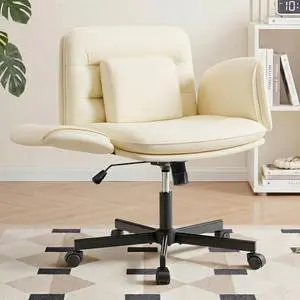 Ergonomic Criss Cross Legged Office Chair with 5-Way Adjustable Armrests, Leather Vanity Desk Chair with Lumbar Support for Home Office, Pet-Friendly Lounging (Beige) Ergonomic Criss Cross Legged Office Chair with 5-Way Adjustable Armrests, Leather Vanity Desk Chair with Lumbar Support for Home Office, Pet-Friendly Lounging (Beige)