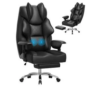 Big and Tall Massage Office Chair,Reclining High Back Ergonomic Home Office Desk Chair with Adjustable Padded Armrest and Foot Rest (Leather, Black) Big and Tall Massage Office Chair,Reclining High Back Ergonomic Home Office Desk Chair with Adjustable Padded Armrest and Foot Rest (Leather, Black)