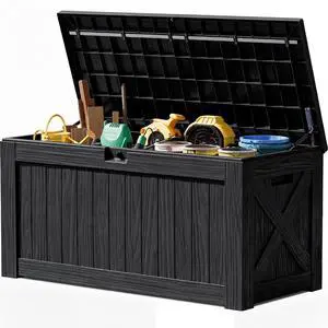 120 Gallon Resin Deck Box, Large Outdoor Storage Box Waterproof & Lockable for Garden, Patio, Pools (Black) 120 Gallon Resin Deck Box, Large Outdoor Storage Box Waterproof & Lockable for Garden, Patio, Pools (Black)