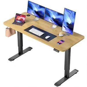 Standing Desk Electric Adjustable Desk Large 55 x 24 Sit Stand Up Desk Home Office Computer Desk Memory Preset with T-Shaped Metal Bracket, Black&Wood Standing Desk Electric Adjustable Desk Large 55 x 24 Sit Stand Up Desk Home Office Computer Desk Memory Preset with T-Shaped Metal Bracket, Black&Wood