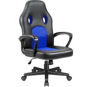 Office Exectuive Chair High Back Leather Gaming Chair Managerial Home Desk Chair Height Adjustable Computer Chair Racing Style Ergonomic Swivel Task Chair with Arms (Blue) Office Exectuive Chair High Back Leather Gaming Chair Managerial Home Desk Chair Height Adjustable Computer Chair Racing Style Ergonomic Swivel Task Chair with Arms (Blue)