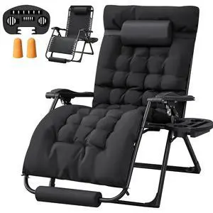 Oversized Zero Gravity Chair, 32In Recliner Lounge Chair with Removable Soft Cushion and Cup Holder, Adjustable Anti Gravity Chair Folding Patio Chairs Padded for Indoor and Outdoor (Black) Oversized Zero Gravity Chair, 32In Recliner Lounge Chair with Removable Soft Cushion and Cup Holder, Adjustable Anti Gravity Chair Folding Patio Chairs Padded for Indoor and Outdoor (Black)