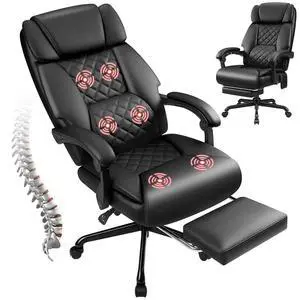 Massage Office Chair with 6 Point Vibration and Heat, Ergonomic Executive Home Office Desk Chair with Foot Rest, High Back 400LBS Leather Computer Chair for Home Office (Black) Massage Office Chair with 6 Point Vibration and Heat, Ergonomic Executive Home Office Desk Chair with Foot Rest, High Back 400LBS Leather Computer Chair for Home Office (Black)