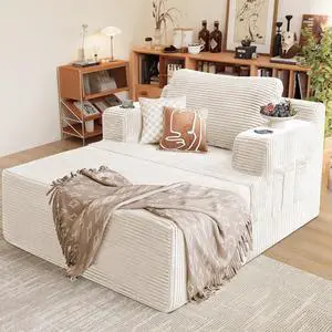 Oversized Chaise Lounge Chair, Cloud Couch with Fluffy Upholstered, Deep Seat Sleeper Sofa Bed with Two Cup Holders, Comfy Boneless Couch No Assembly Required for Living Room, Apartment (Beige) Oversized Chaise Lounge Chair, Cloud Couch with Fluffy Upholstered, Deep Seat Sleeper Sofa Bed with Two Cup Holders, Comfy Boneless Couch No Assembly Required for Living Room, Apartment (Beige)