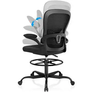 Drafting Chair, Ergonomic Tall Office for Standing Desk Mesh Chair with Flip-up Armrest Extended Height Executive Desk Office (Black) Drafting Chair, Ergonomic Tall Office for Standing Desk Mesh Chair with Flip-up Armrest Extended Height Executive Desk Office (Black)