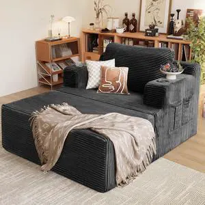 Oversized Chaise Lounge Chair, Cloud Couch with Fluffy Upholstered, Deep Seat Sleeper Sofa Bed with Two Cup Holders, Comfy Boneless Couch No Assembly Required for Living Room, Apartment (Black) Oversized Chaise Lounge Chair, Cloud Couch with Fluffy Upholstered, Deep Seat Sleeper Sofa Bed with Two Cup Holders, Comfy Boneless Couch No Assembly Required for Living Room, Apartment (Black)