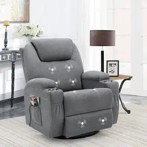 Rocking Chair Recliner Chair with Massage Swivel Ergonomic Lounge Chair Classic Single Sofa with 2 Cup Holders Side Pockets Living Room Chair Home Theater Seat (Gray) Rocking Chair Recliner Chair with Massage Swivel Ergonomic Lounge Chair Classic Single Sofa with 2 Cup Holders Side Pockets Living Room Chair Home Theater Seat (Gray)