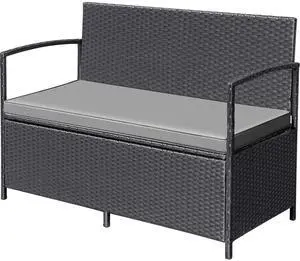 Patio Loveseat Wicker Outdoor Furniture, All Weather Rattan Conversation Bench Chair with Large Storage Capacity and Cushions for Backyard, Outside Patio Porch (Black) Patio Loveseat Wicker Outdoor Furniture, All Weather Rattan Conversation Bench Chair with Large Storage Capacity and Cushions for Backyard, Outside Patio Porch (Black)
