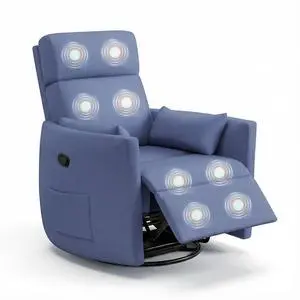 360° Swivel Recliner Chair, Comfy Loop Yarn Fabric Nursery Rocking Chair with Vibration Massage, Manual Glider Nursing Chair with Side Pockets and 2 Pillows for Living Room Nursery (Blue) 360° Swivel Recliner Chair, Comfy Loop Yarn Fabric Nursery Rocking Chair with Vibration Massage, Manual Glider Nursing Chair with Side Pockets and 2 Pillows for Living Room Nursery (Blue)
