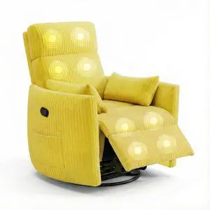 360° Swivel Recliner Chair, Comfy Corduroy Fabric Nursery Rocking Chair with Vibration Massage, Manual Glider Nursing Chair with Side Pockets and 2 Pillows for Living Room Nursery (Yellow) 360° Swivel Recliner Chair, Comfy Corduroy Fabric Nursery Rocking Chair with Vibration Massage, Manual Glider Nursing Chair with Side Pockets and 2 Pillows for Living Room Nursery (Yellow)