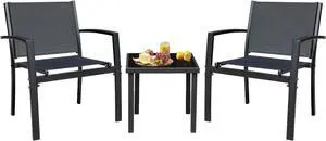 3 Pieces Patio Furniture Set Outdoor Textilene Patio Chairs with Coffee Table Modern Patio Conversation Bistro Set for Lawn, Garden, Balcony, Poolside and Porch (Black) 3 Pieces Patio Furniture Set Outdoor Textilene Patio Chairs with Coffee Table Modern Patio Conversation Bistro Set for Lawn, Garden, Balcony, Poolside and Porch (Black)