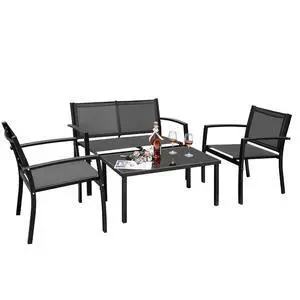 4 Pieces Outdoor Patio Furniture Textilene Modern Conversation Black Bistro Set with Loveseat Tea Table for Home, Lawn and Balcony 4 Pieces Outdoor Patio Furniture Textilene Modern Conversation Black Bistro Set with Loveseat Tea Table for Home, Lawn and Balcony