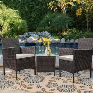 3 Pieces Patio Furniture Sets Outdoor Patio Chairs Set of 2 PE Rattan Wicker Chairs with Table for Garden Porch Lawn Poolside(Brown/Beige) 3 Pieces Patio Furniture Sets Outdoor Patio Chairs Set of 2 PE Rattan Wicker Chairs with Table for Garden Porch Lawn Poolside(Brown/Beige)