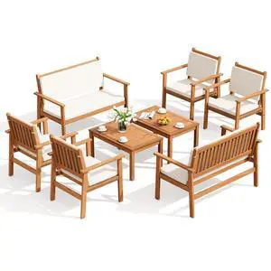 8 Piece Outdoor Furniture Set, Outdoor Table and Chairs with Comfy Cushions, Acacia Wood Patio Furniture for Porch, Patio, Garden, Poolside 8 Piece Outdoor Furniture Set, Outdoor Table and Chairs with Comfy Cushions, Acacia Wood Patio Furniture for Porch, Patio, Garden, Poolside